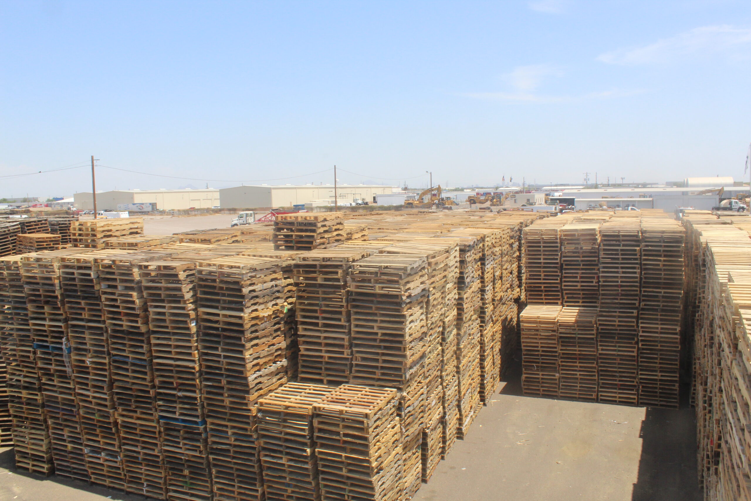 stacks of 48x40 pallets at Moran Pallets's recycling facility.
